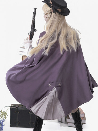 Magic Carnival Purple & White Bow Tie Blouse with Striped Skirt and Cape Set - Xiong Dou Jiang