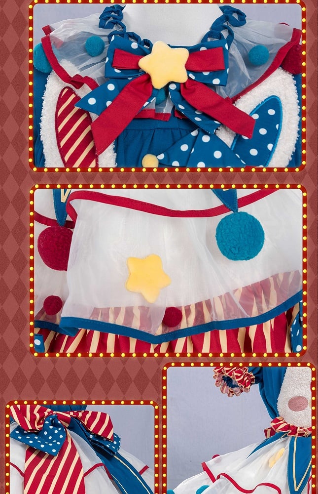 Lolita und Zirkus Pastell Clown Mieder Overalls Rotes Kleid Blau Dunkel Clowncore Bunny Fleece Süß