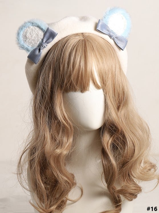 20 Color Options Sweet Lolita Plush Bear Ear Bowknot Beret