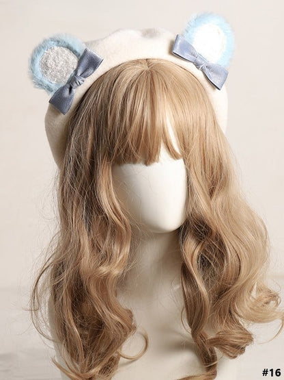 20 Color Options Sweet Lolita Plush Bear Ear Bowknot Beret