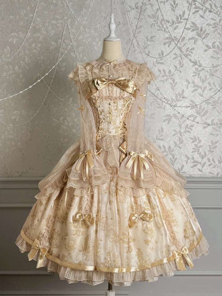 Champagnerbluse mit langen Ärmeln und Schleifen, halbtransparent