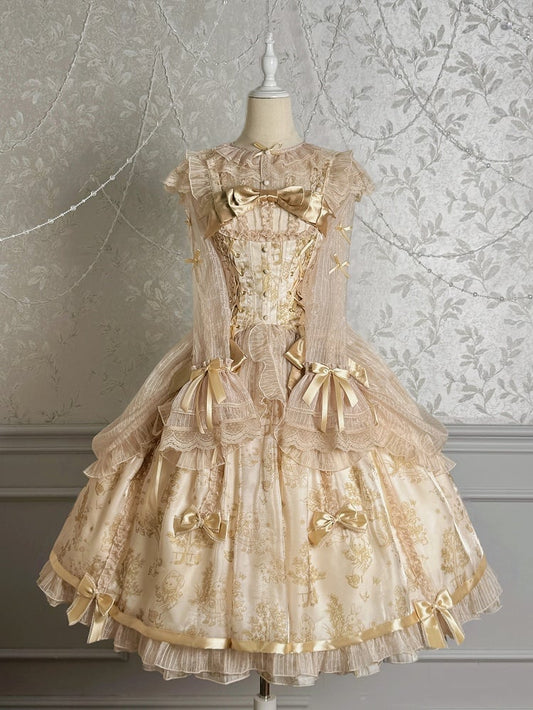 Drawstring Overlay Skirt Waist Corset Jumper Champagne Lolita