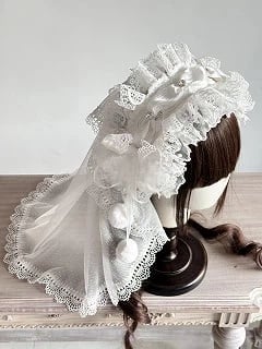 Multi-Color Head (Pom-Pom Lace with Veil Lolita Hairband Accents)