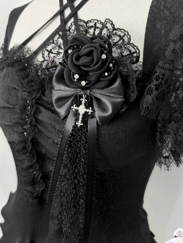 Hairclip Floral Black Lolita Gothic