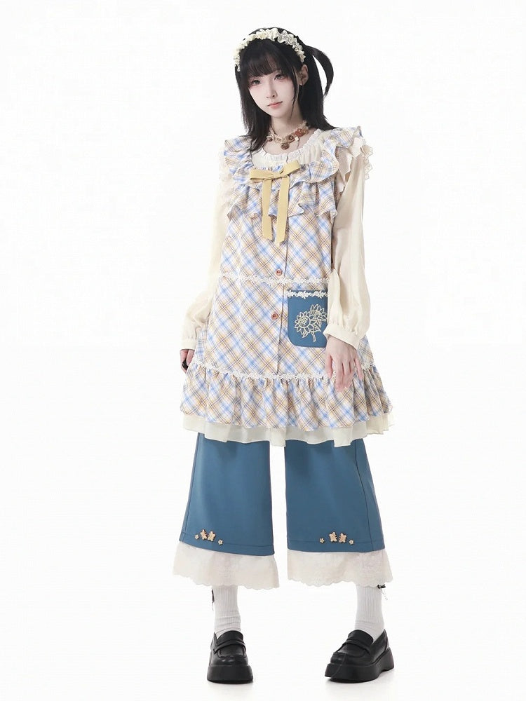 ブラウス ベージュ レーストリム 長袖 セミシアー