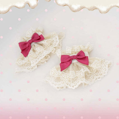 Beige Lace Sweet Lolita Wrist Cuffs with Pink Bows - B.Dolly