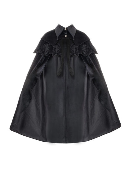 Black Gothic Witch Cloak with Roses & Cross Embroidery - With PUJI