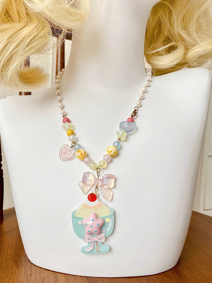 Perlen Acryl Halskette Anhänger Parfait