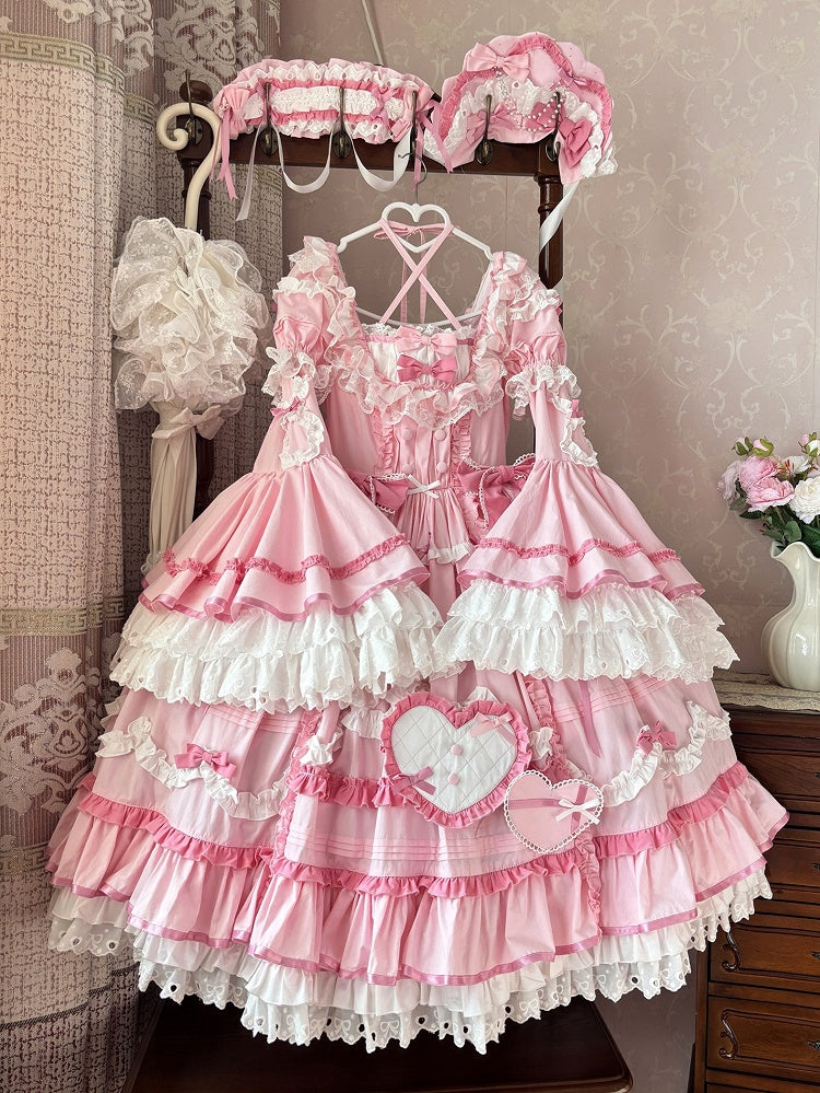 Übergrößen erhältlich, rosa, wunderschönes Lolita-Baumwollkleid im Old-School-Prinzessinnen-Stil