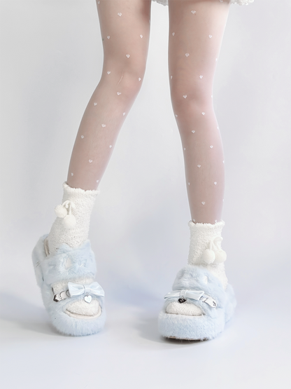 Pantoufles Cat Light Jirai Design : avec broderie bleue en peluche Kei
