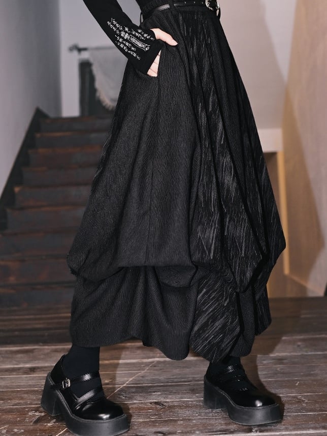 Slant - Black Two-Way Cheongsam Pockets Goth Skirt