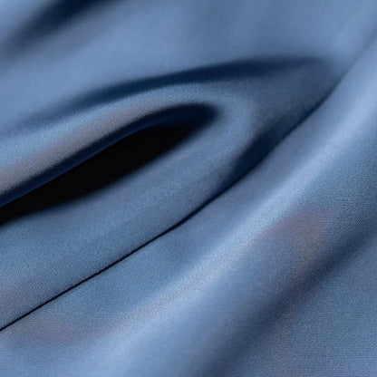 Elegant Satin Fitted with Long Jabot Sleeves Tie Blue Shirt
