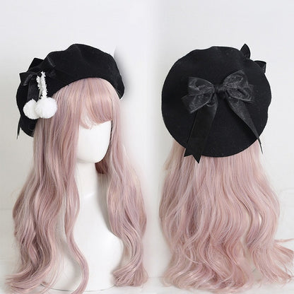 Pom-poms With 9 Sweet Girly-Style Bowknots Colors Beret And Cute