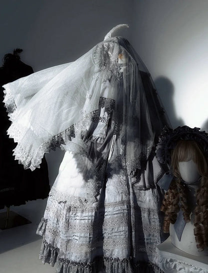 Lolita Spitze Floral Bestickte Trim Schwarz/Grau/Braun Schleier mit