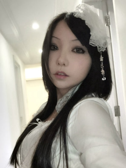 Musical Bowknot Lace Decorated White/Black Hairclip Design And Charm Floral Notes Skeleton Trim Crown