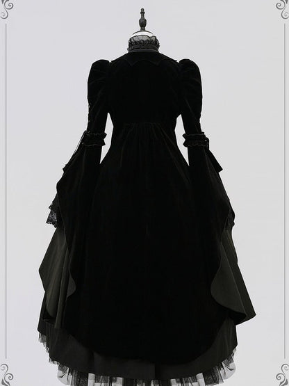 Collar Curved Lolita Sleeves Gothic with and Flounced Coat Black
