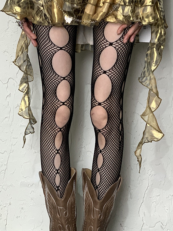 Y2K Design Tights Cut-out Black/Red/White/Gray