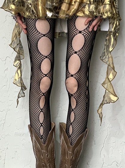Y2K Design Tights Cut-out Black/Red/White/Gray