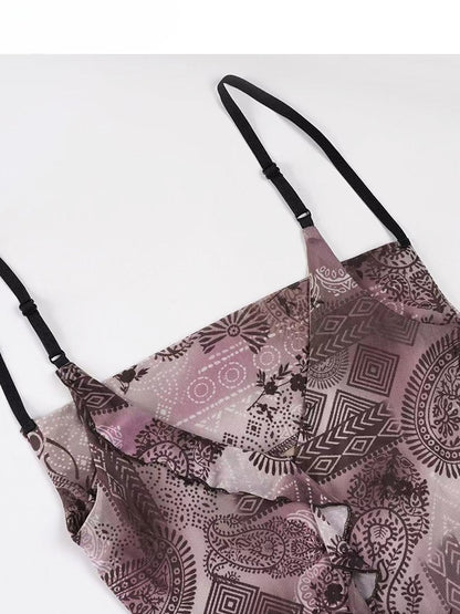 Design Print Millard Fashion Asymmetrischer Saum Lila + Kleid Cami