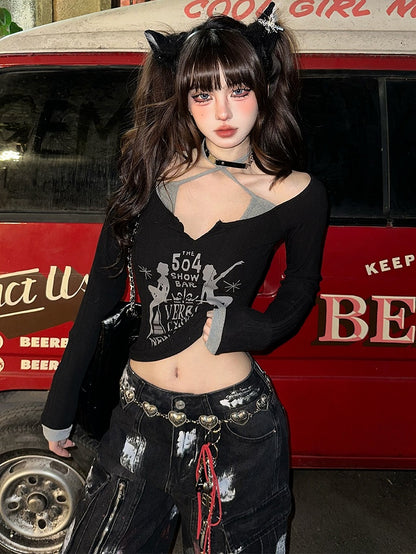 Zweiteiliges Neckholder-Top mit Fake-Letters in Apricot/Schwarz