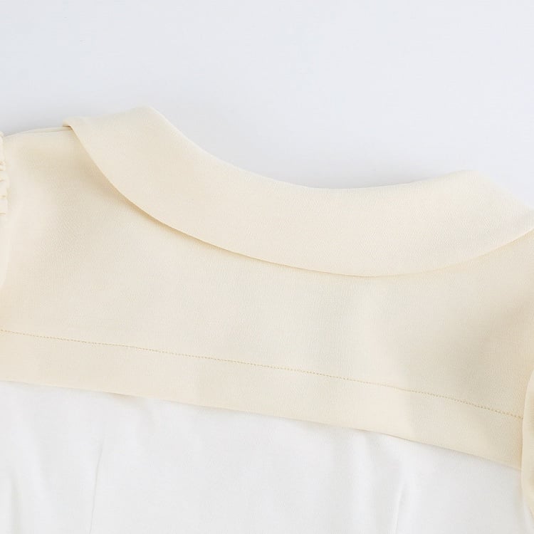 Beige Bear Print Peter Pan Puff Top - serendipity