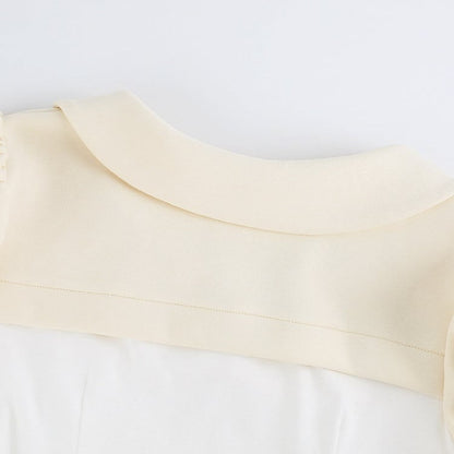 Beige Bear Print Peter Pan Puff Top - serendipity