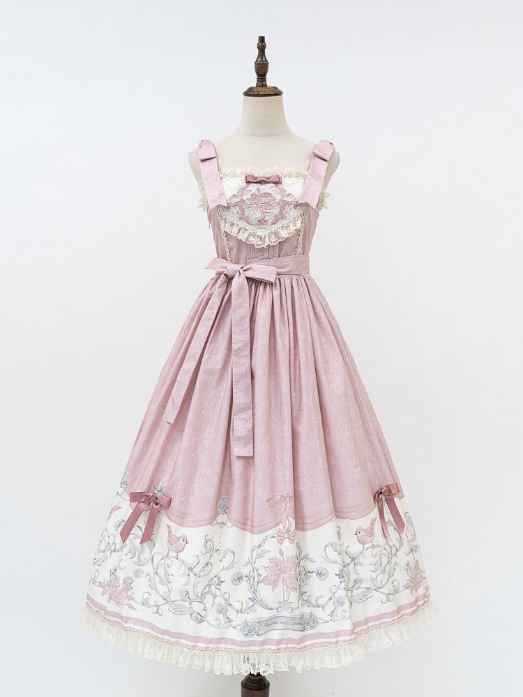 Pink Titmouse Floral Print Lolita Skirt Jumper and