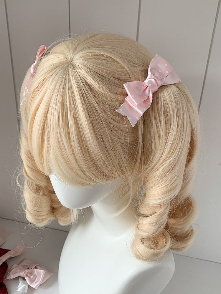 Lolita Haarspangen mit Schleife und Punkten in Rot/Rosa mit süßem Muster
