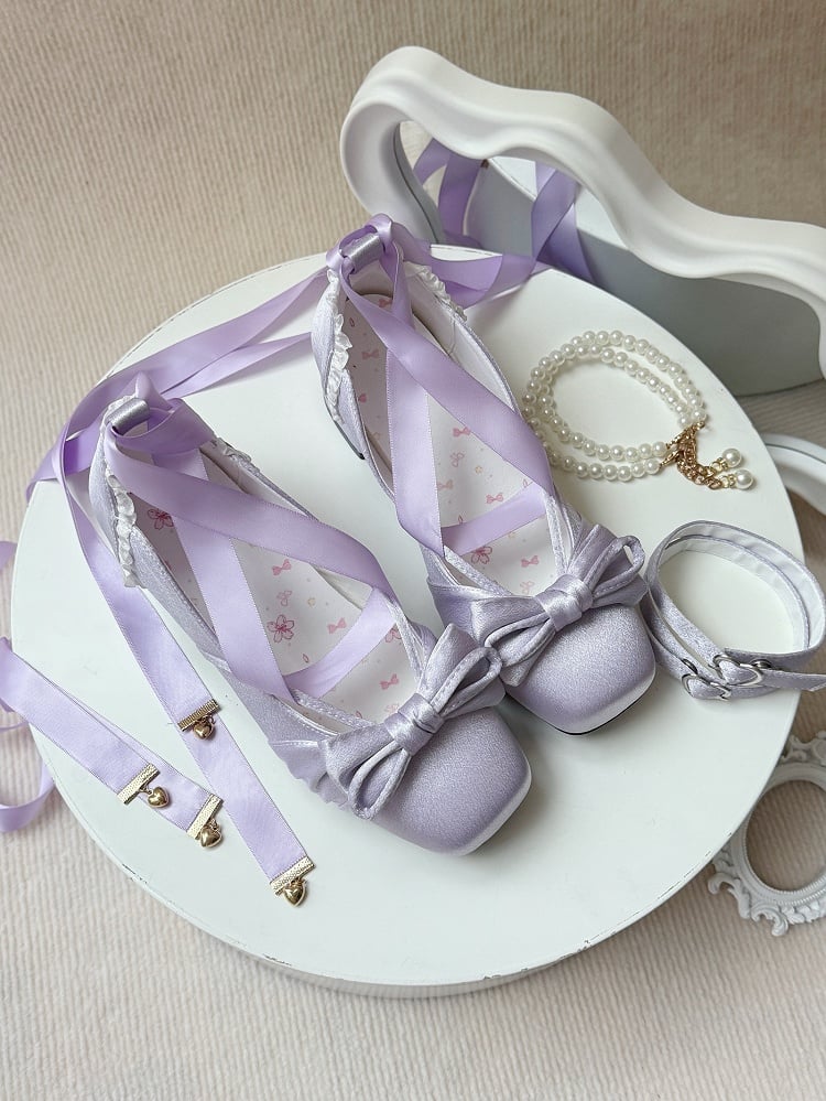 Straps Elegant Purple With Ankle Buckle Bow Top Detachable 3 Janes at Mary