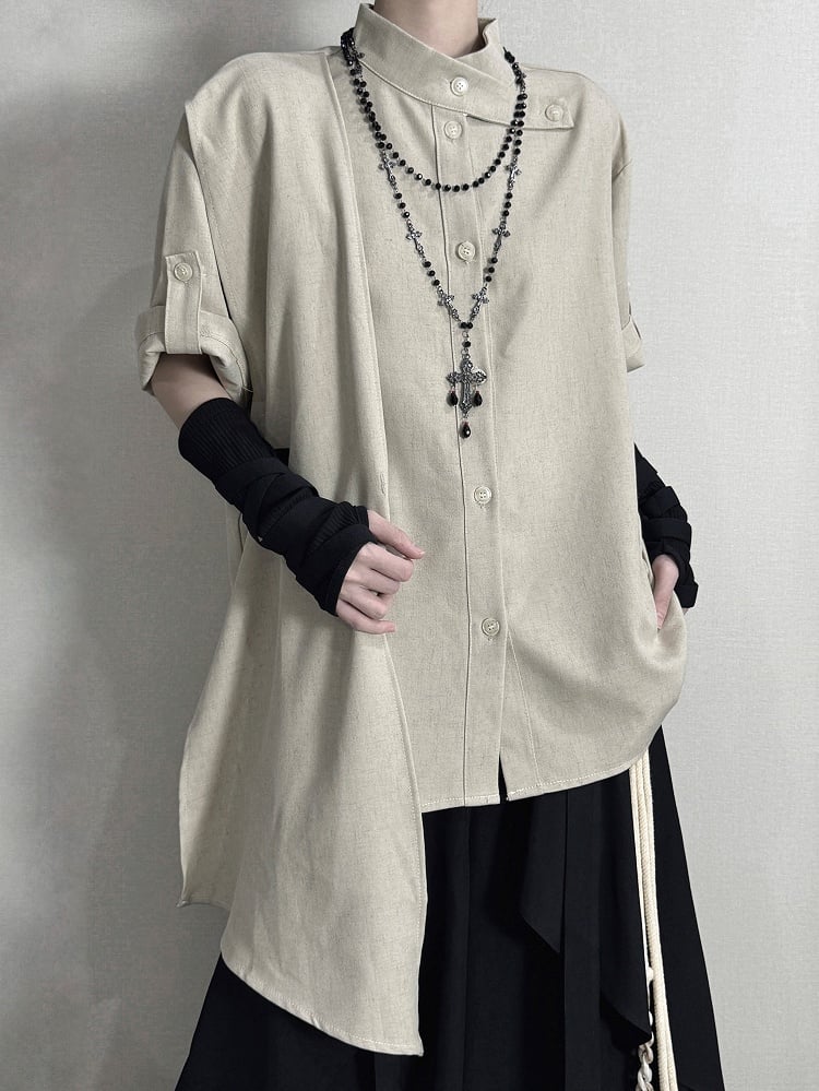 Straps Buckle with and Corset Khaki Belt Black Shirt Tab Sleeve Short-sleeve