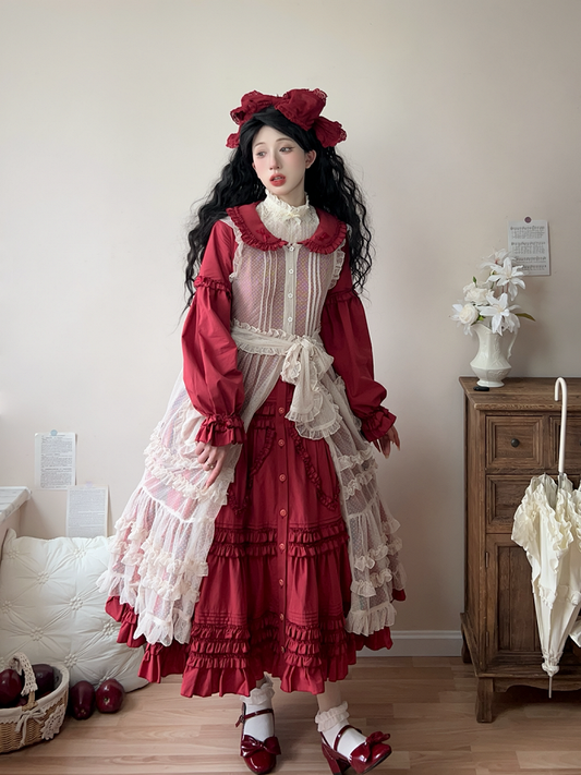 Bunny Beige Pattern Ear with Overdress Polka-dot Lolita Ruffled Hood