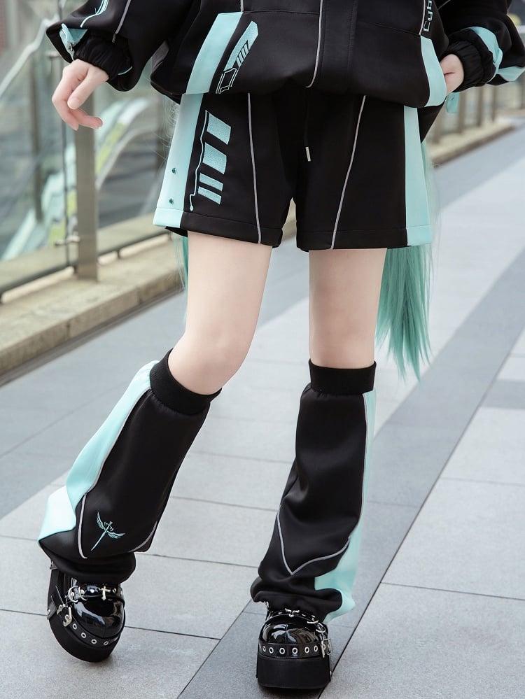 Jambières Cyberpunk noires et vertes Jirai Kei