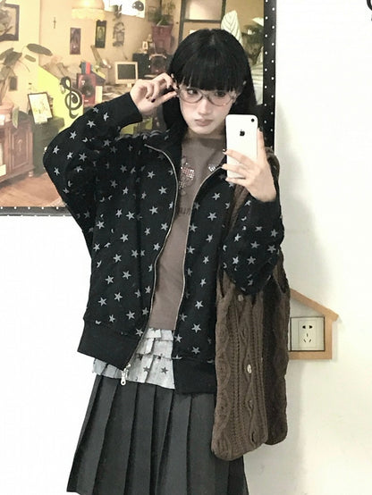 Collar Star Y2K Stand Motif Jacket Black with