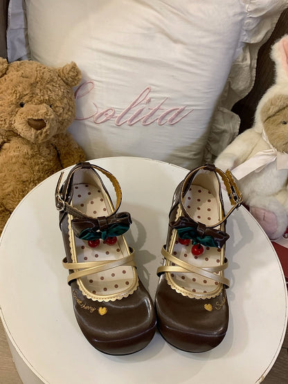 Dark Snap Toe Design Straps Lolita Mary - Round Brown Heart Crossed Sweet Janes