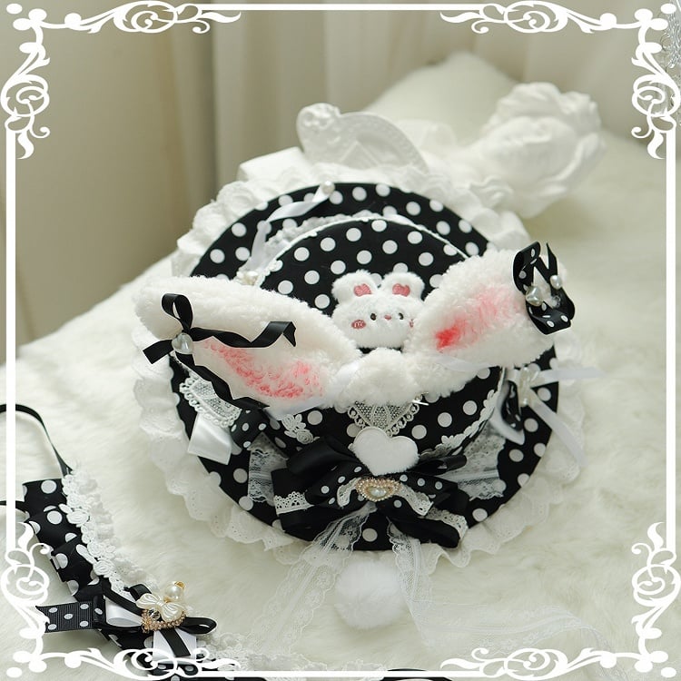 Ear Flat Pattern Options Hat Polka-dot Decorated Bowknot 5 Beaded Color Bunny Plush Details
