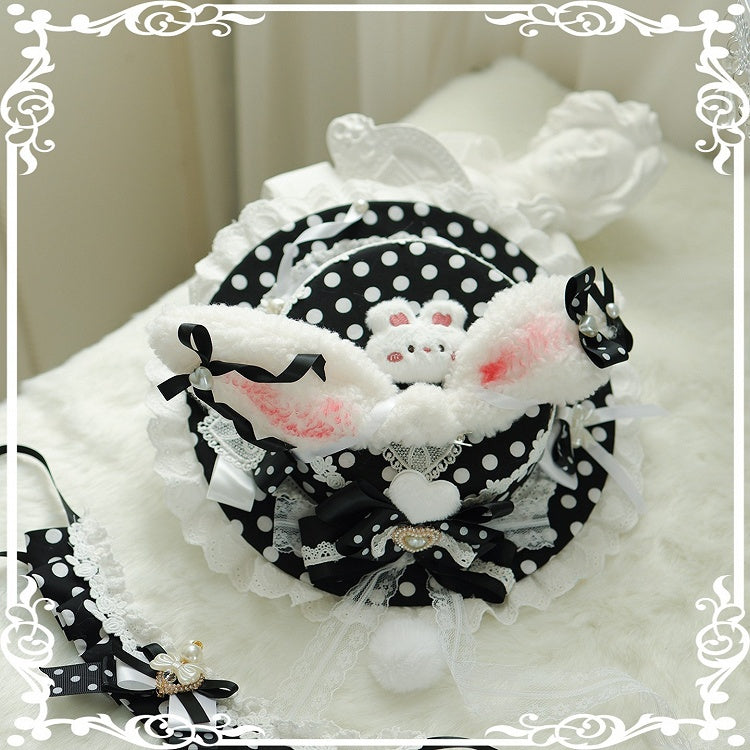 Details Ear Plush Options Bowknot Bunny Polka-dot Decorated Beaded Color Pattern Flat Hat 5