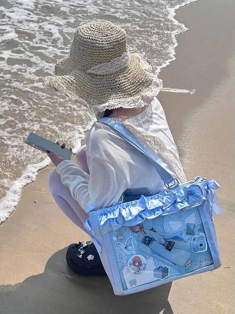 Tasche Blau Karte Ita Halter Rüschen Riemen Satin Mit Borten Schleife Selbstbinden