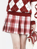 Pleated Christmas Plaid Red Skirt