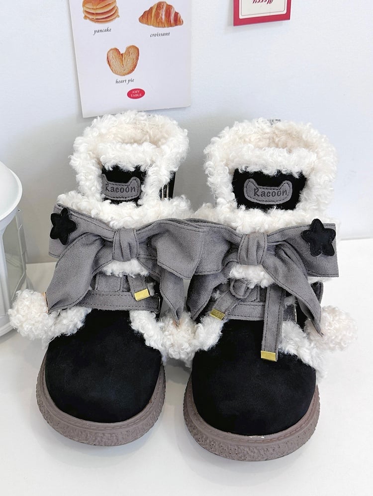 Sohle für Akzente Schwarz Ankle Lolita Stiefel Schleife 3cm Grau mit