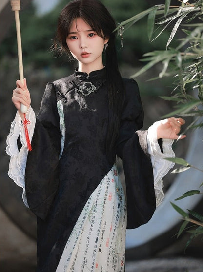 Bow + Necklace Dress China Asymmetrical Long + Beaded Big