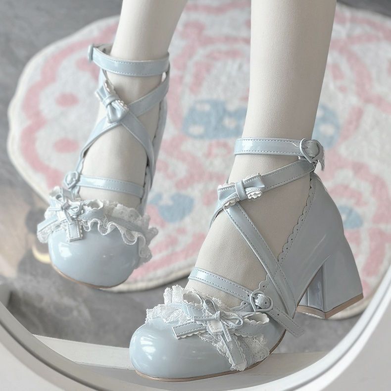Lolita Mary Jane Mid Heel Shoes – Sweet Original Lolita Floral Bell Pumps