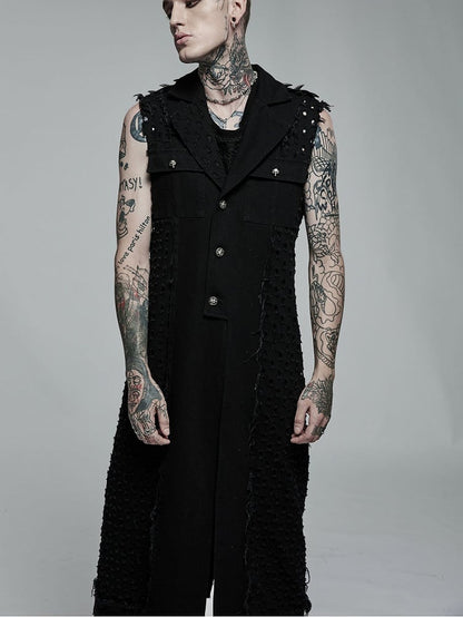 Men's Vest Punk Length Medium Black Old