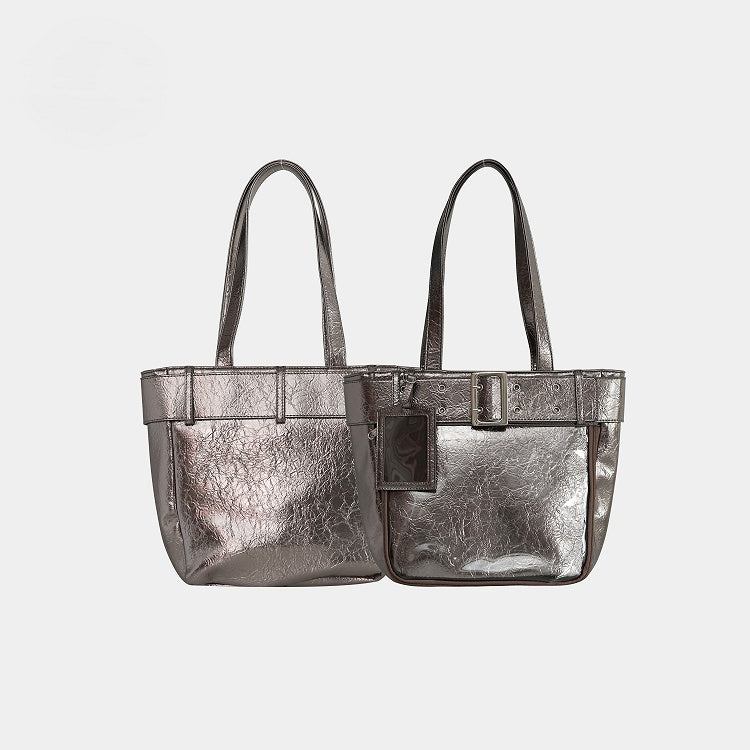 with Accent Bag Ita Tote Belt Crinkled Color Metallic
