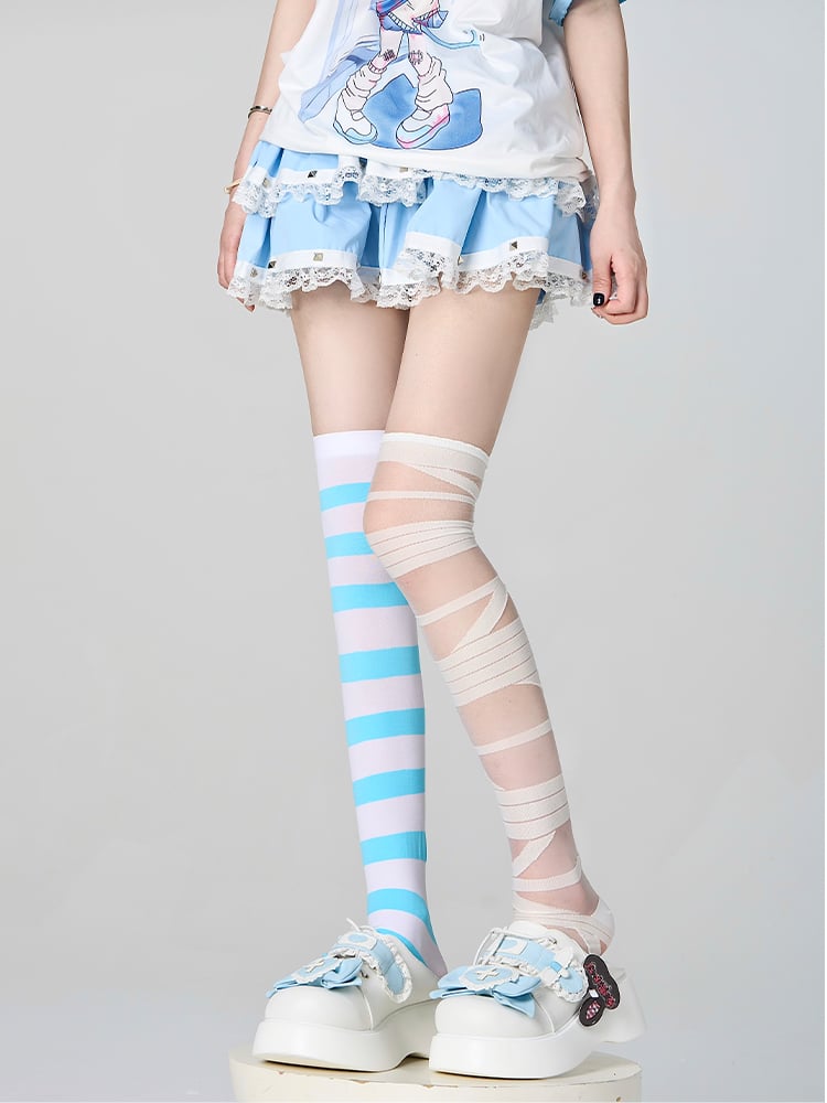 Stockings Over Knee Bandage/Stripe Asymmetric Y2K