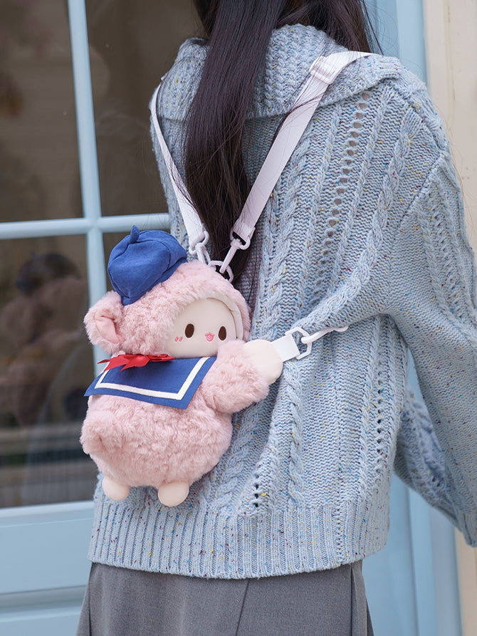 Size Cute Blue Hat Bag Middle/Large Lamb Pink + Collar Sailor Little Plush Backpack/Crossbody