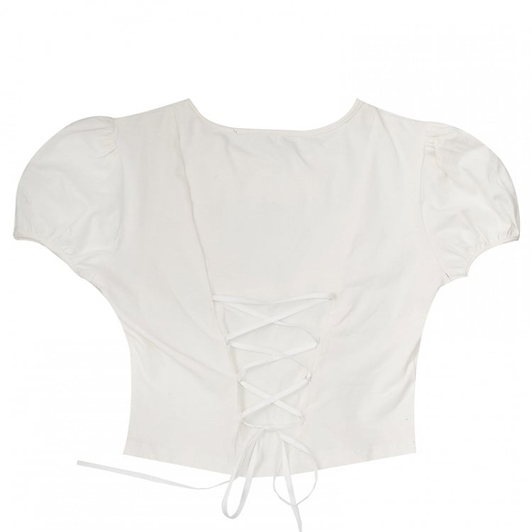 White Cropped Tee with Sweetheart Applique  Cat Print