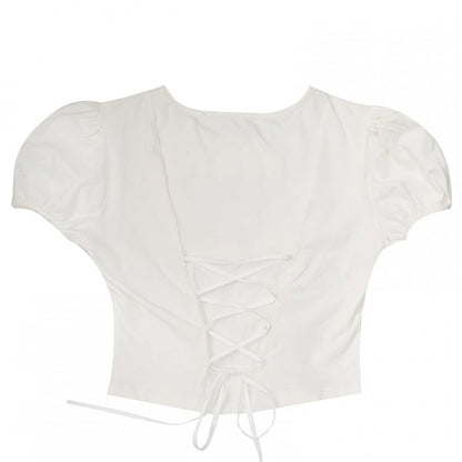 White Cropped Tee with Sweetheart Applique  Cat Print