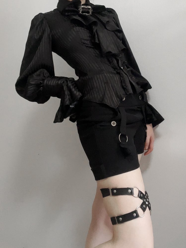 Schwarzes Ouji Lolita Langarmhemd mit Jabot-Fliege