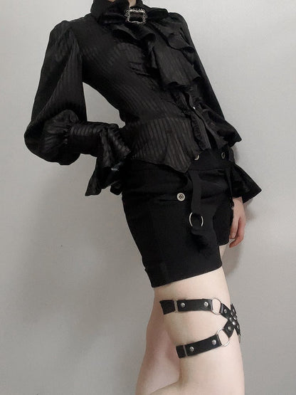 王子袖ロリータロングシャツ（蝶ネクタイ付き）ジャボ（黒）