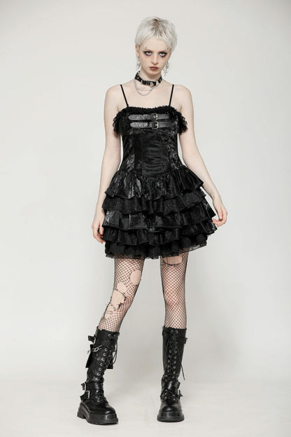 Black Sleeveless Ruffled Party Slip Dress Punk Graduation